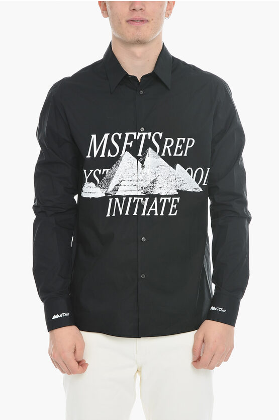 Msftsrep Maxi Contrast Printed Organic Cotton Shirt In Black