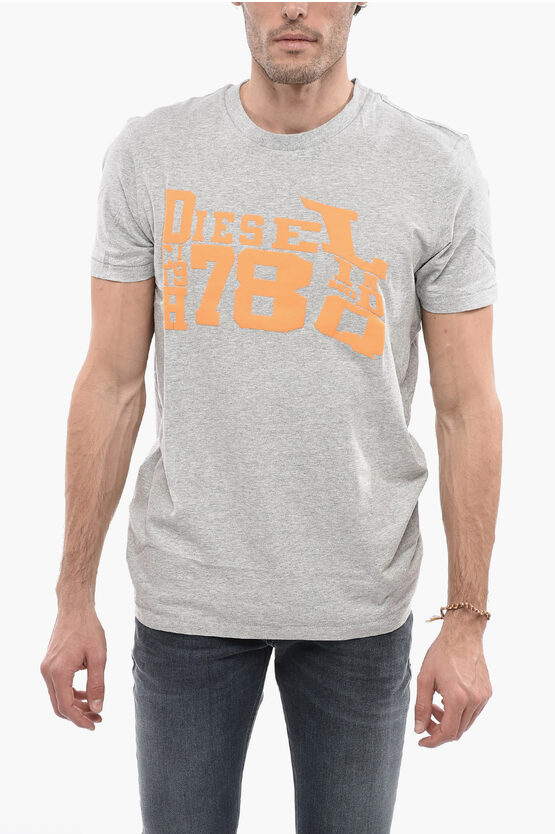 Diesel Maxi Embossed Logo Cotton Crew-neck T-diegor-g7 T-shirt In Grey
