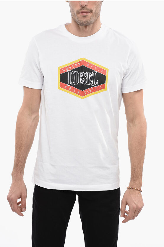 Diesel Maxi Frontal Printed T-diegor-e14 Crew-neck T-shirt In White