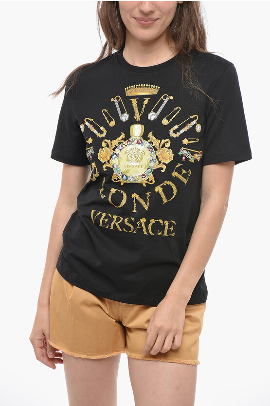 Shop Versace Maxi Golden Printed Crew-neck T-shirt
