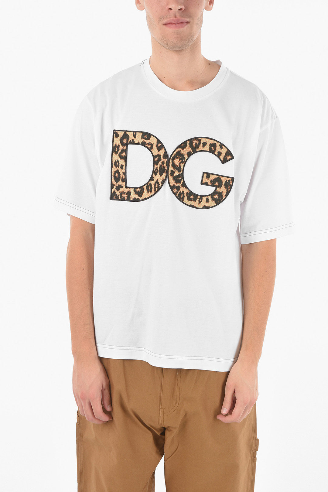 Dolce Gabbana Maxi Leopard logo Patch Crewneck T-shirt men