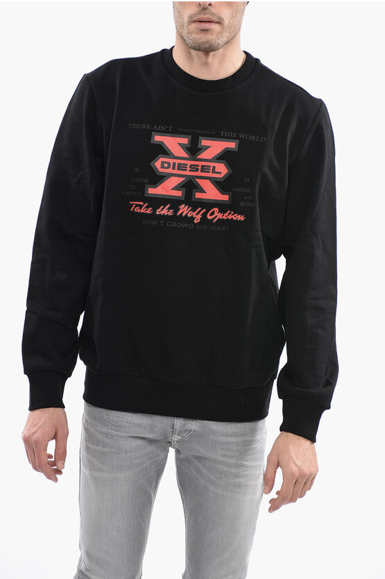 Diesel Maxi Lettering Printed S-ginn-k25 Crew-neck Sweatshirt In Black