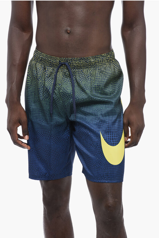 Shop Nike Maxi Logo Printed Grid Swoosh Swim Shorts