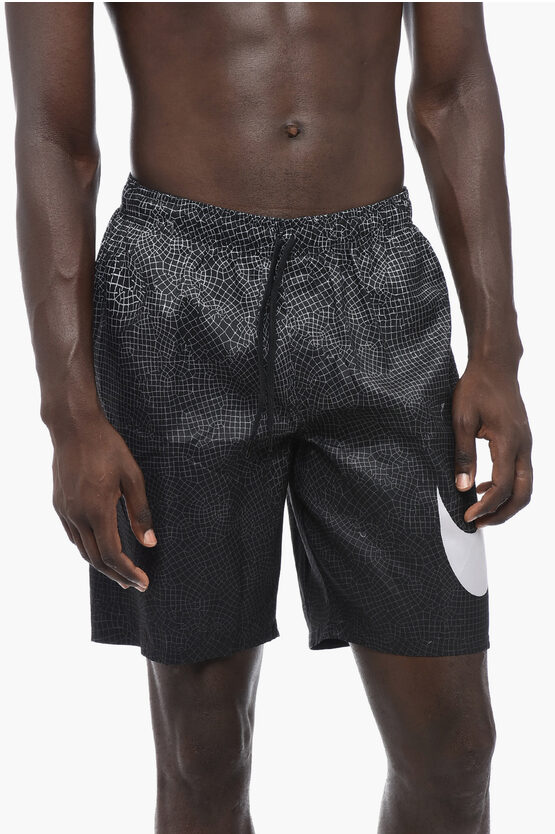 Shop Nike Maxi Logo Printed Grid Swoosh Swim Shorts