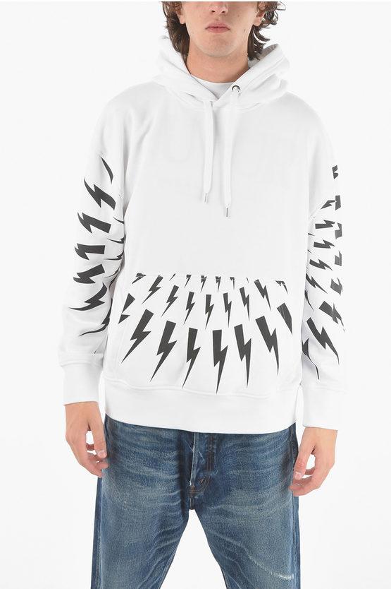 Neil Barrett Printed French Cotton-blend Terry Hoodie In White