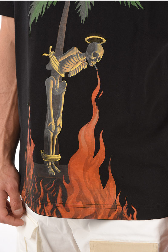 Palm Angels maxi printed front BURNING SKELETON Tcrew-neck t