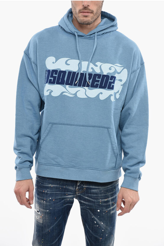 Dsquared2 Maxipocketed Wave Logo Hoodie In Blue