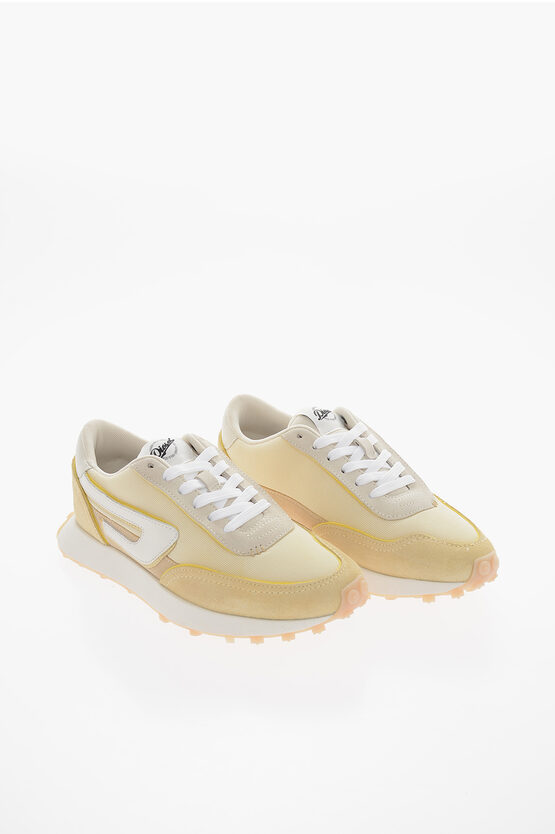 Diesel Meash And Suede S-racer Lc Low-top Trainers With D-logo In Gold