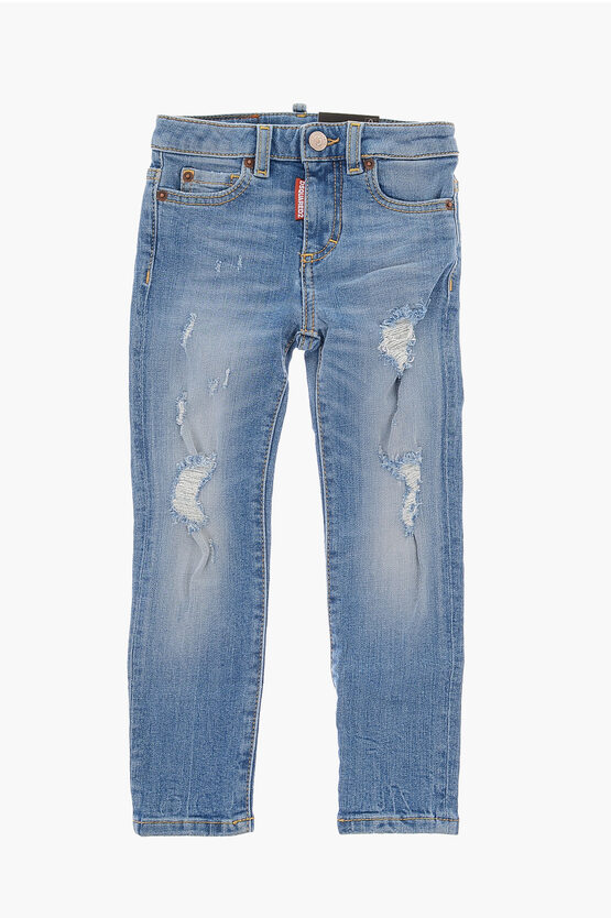 Dsquared2 Medium-waisted Twiggy Distressed Jeans In Blue