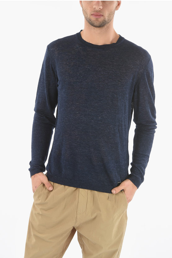 Woolrich Melange Lightweight Linen Crew-neck Sweater In Blue