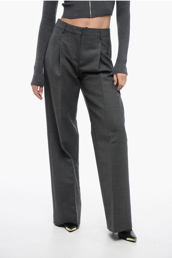 Burberry Melange Virgin Wool Pants With Pleats In Gray