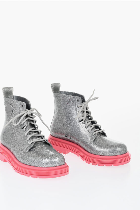 Viktor & Rolf Melissa Glittered Rubber Coturno Booties With Contrasting So