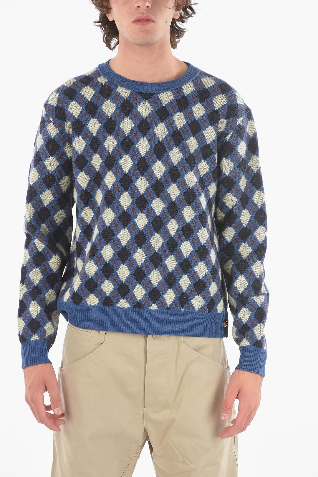 Wales Bonner Merin Wool Crewneck Argyle Sweater men - Glamood Outlet