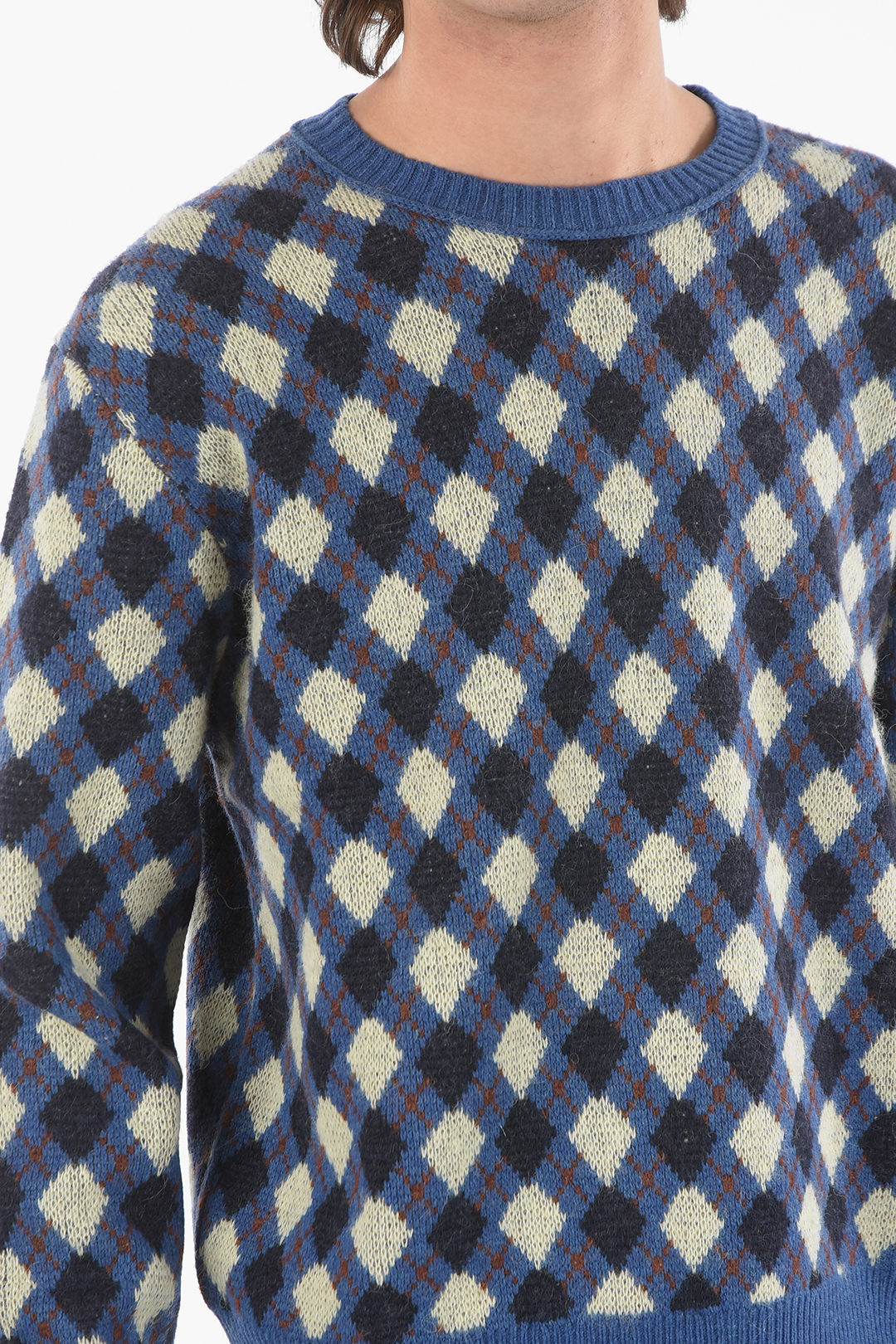 Wales Bonner Merin Wool Crewneck Argyle Sweater men - Glamood Outlet