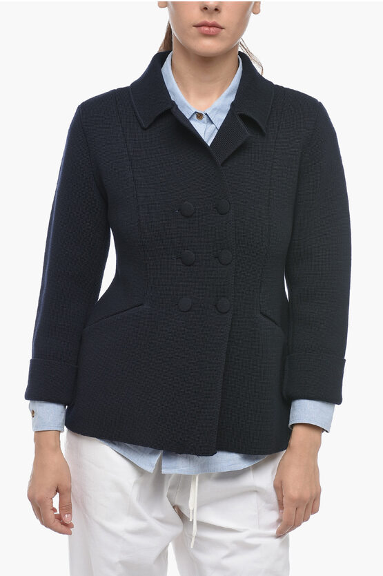 Shop Ella Merino Wool Double-breasted Blazer With Welt Pockets