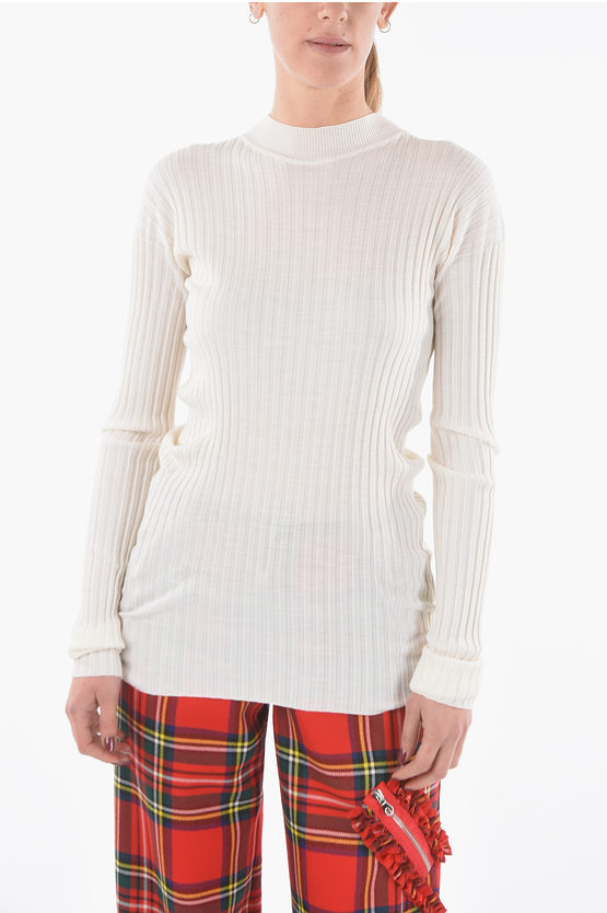 Bottega Veneta Merino Wool Ribbed Sweater With Mock Neck In White