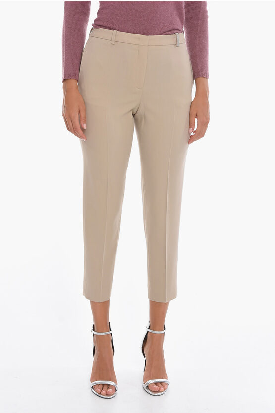 Fabiana Filippi Merino-wool Tailored Trousers With Beaded Detail In Neutral