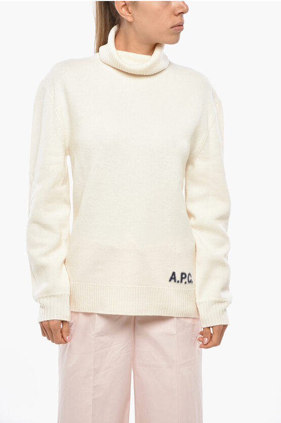 Apc Merino Wool Turtleneck Sweater With Contrasting Logo In Neutral