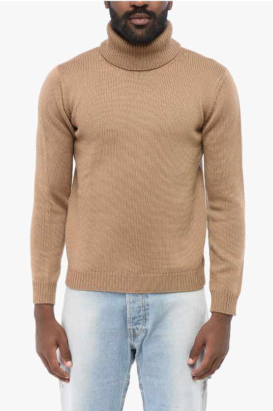 Roberto Collina Merino Wool Turtleneck Sweater In Brown