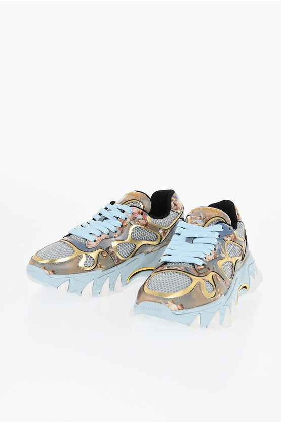 Balmain Mesh And Leather B-east Low-top Sneakers With Trompe L'oeil In Multi