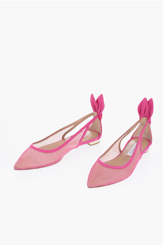 Shop Aquazzura Mesh And Suede Ballet Flats With Point Toe