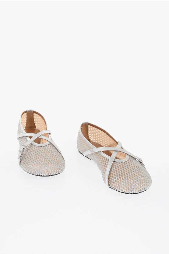 D’accori Mesh Bambi Ballet Flats With Criss Cross Strap In Metallic