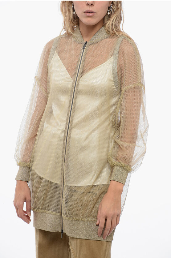 Fabiana Filippi Mesh Bomber Desing Top With Lurex Cuffs In Gray