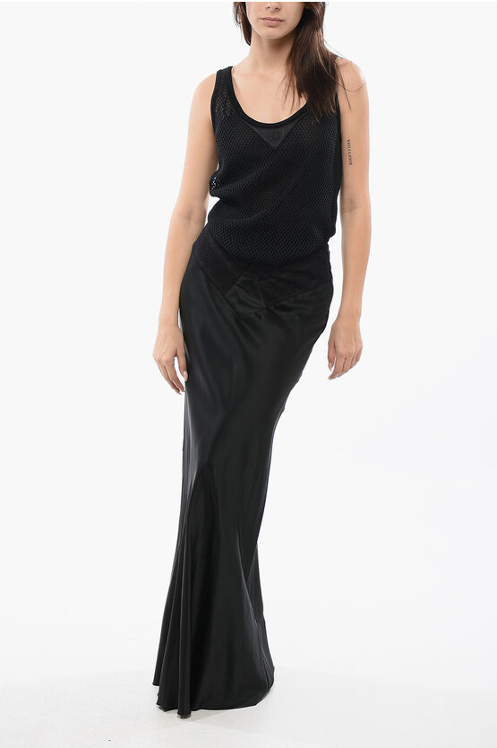 Off-white Mesh Lace Net Tank Dress With Satin Skirt