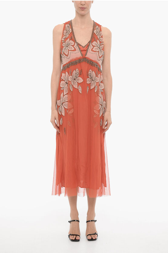 Allsaints Mesh Laia Maxi Dress With Floral Embroidery