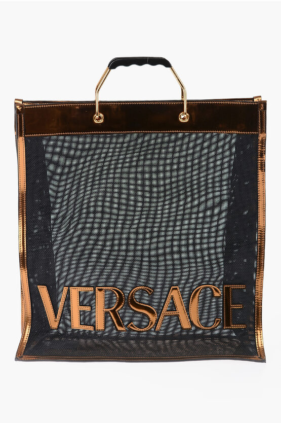 Versace Logo-patch Sheer Tote In Schwarz
