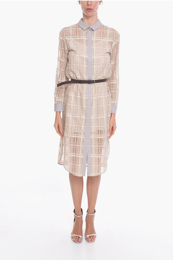Fabiana Filippi Meshed-cotton Shirt Dress With Belt In Brown