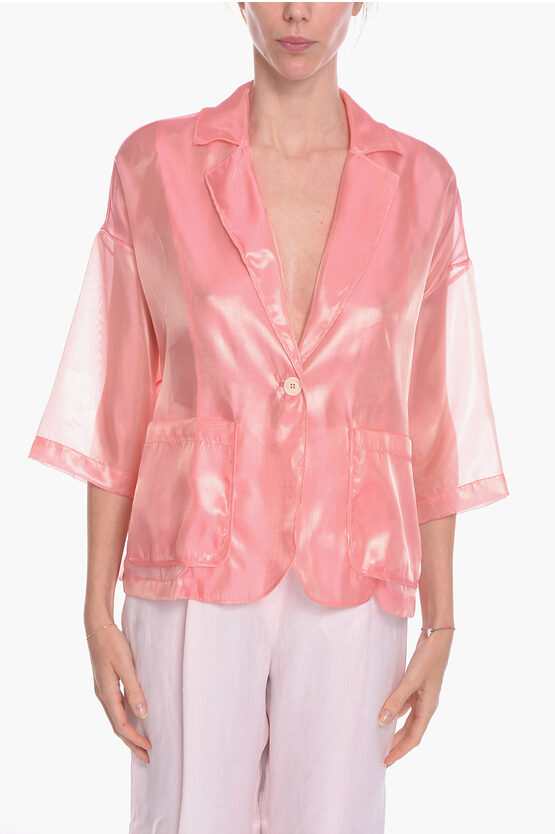 Altea Meshed Judi Single-breasted Blazer With 3/4 Sleeves In Pink
