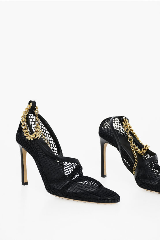 Bottega Veneta Meshed Sandals With Gold-toned Chain Fastening In Black