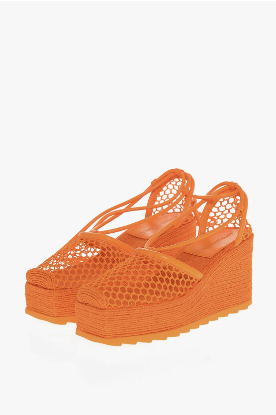 Bottega Veneta Meshed Wedged Lace-up Espadrilles With Leather Trimmings
