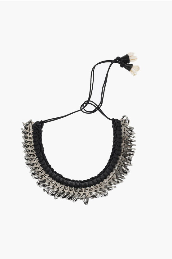 Dsquared2 Metal African Hyena Plastron Necklace With Leather Trim