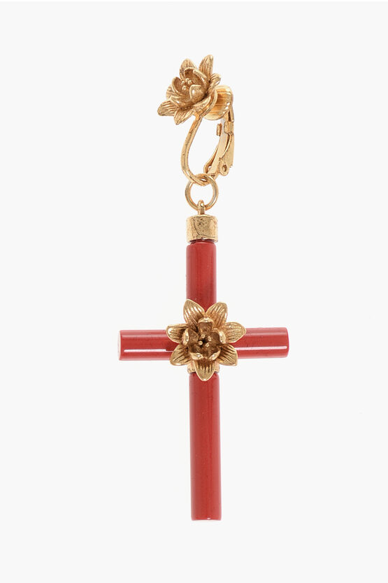 DSQUARED2 METAL AND RESIN SINGLE CLIP-ON EARRING WITH CROSS SHAPED PEN