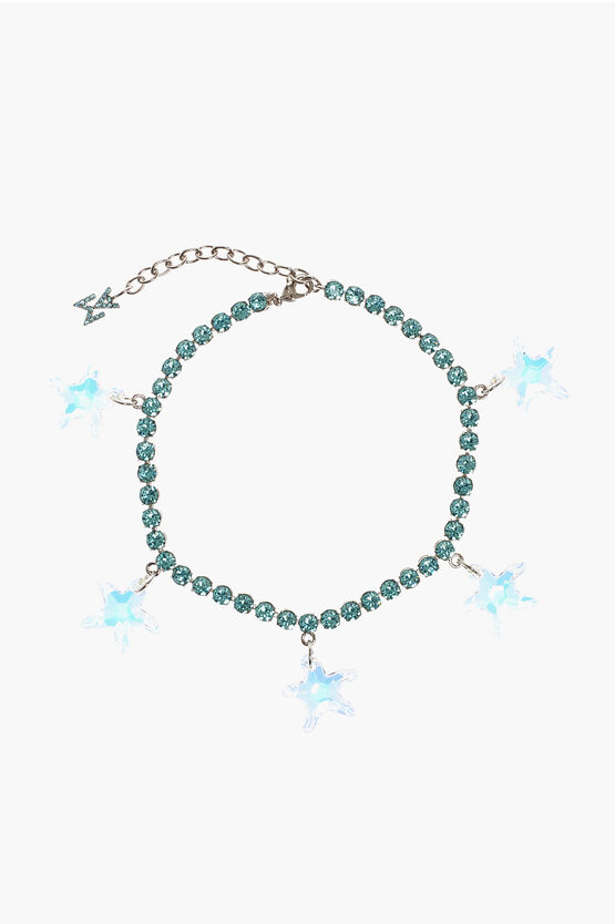Amina Muaddi Metal Anklet Embellished With Rhinestones And Star Shaped Ch In Blue