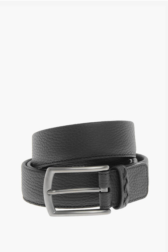 Ermenegildo Zegna Metal Buckle Textured Leather Belt In Black