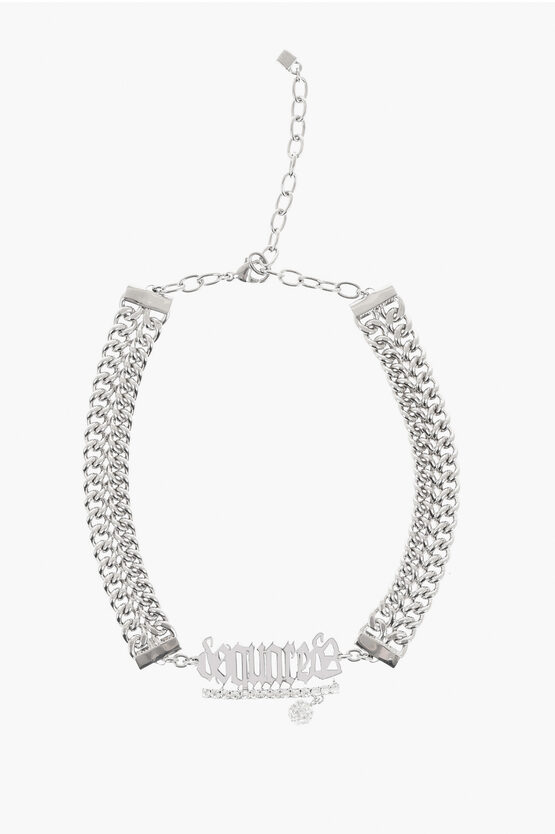 Dsquared2 Metal Choker Necklace With Rhinestone Embellished Detail In Metallic