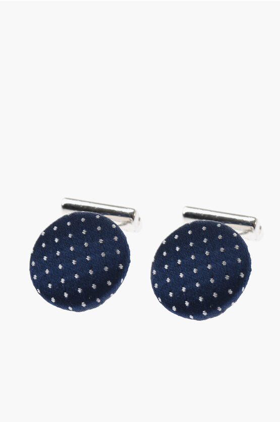 Corneliani Metal Cufflinks Lined With Dot Embroidered Silk