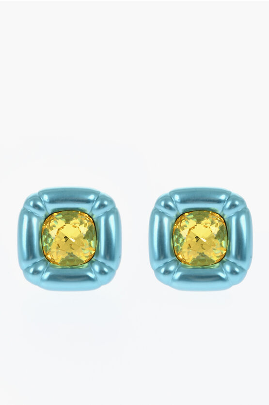 Swarovski Metal Dulcis Stud Earrings With Cushion Cut Crystal