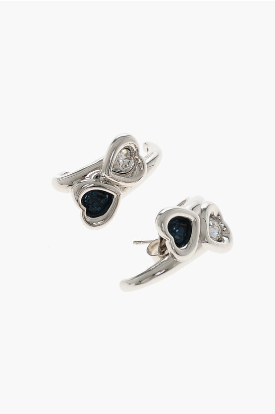 Jiwinaia Metal Earrings With Heart Shaped Jewels In Metallic