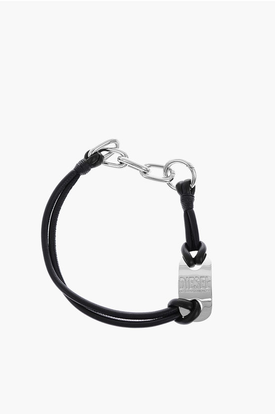 Diesel metal label leather ASCREW double strap bracelet women