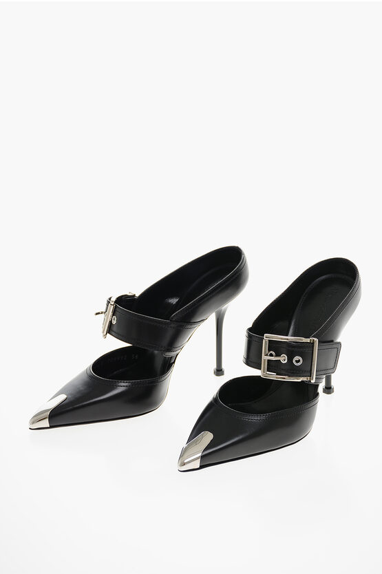 Shop Alexander Mcqueen Metal Toe Boxcar Leather Mules With Buckle 11cm