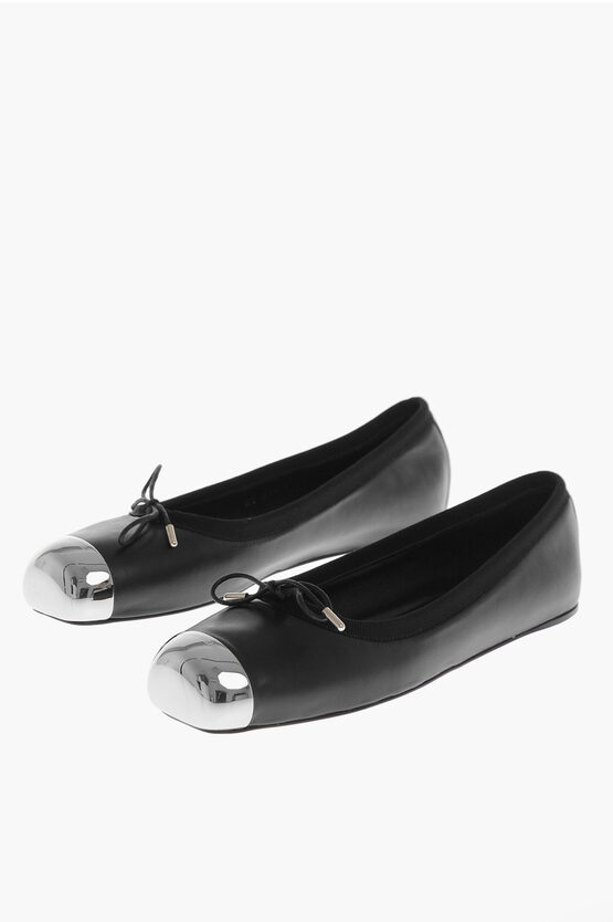 Alexander Mcqueen Black Ballet Flats With Metallic Toe In Smooth Leather Woman