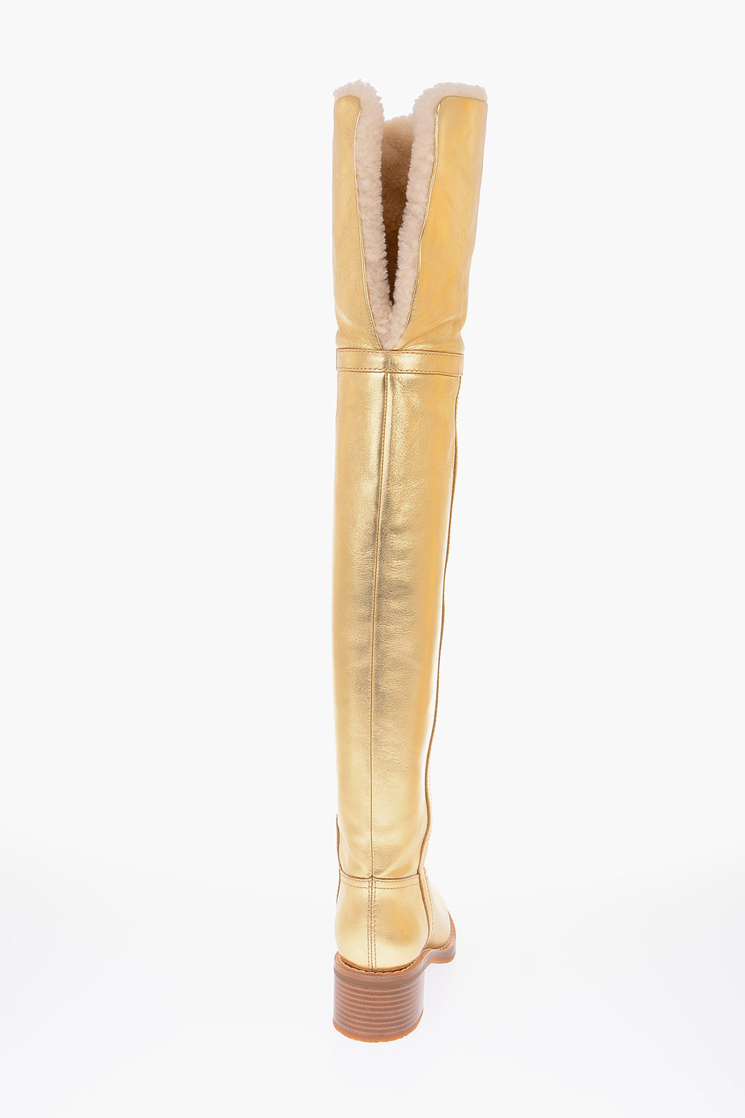Metalized leather FOLCO 6cm Over-the-knee boots with Shearling Detail