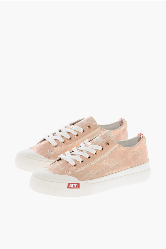 Diesel Metallic Cotton S-athos Low Top Sneakers In Neutral