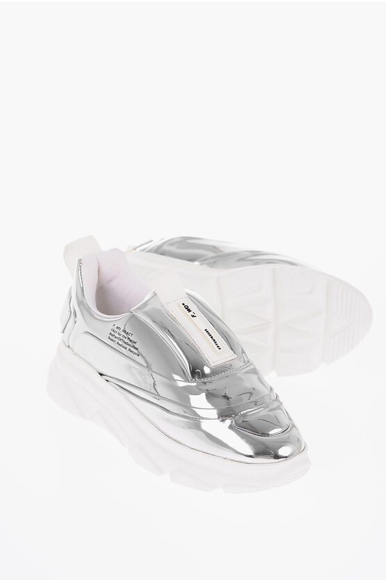 F_wd Metallic Faux Leather Aurora Slip On Trainers With Lettering In White