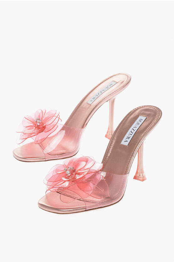 Shop Aquazzura Metallic Leather And Pvc Zsa Zsa Sandals With Flower Detail