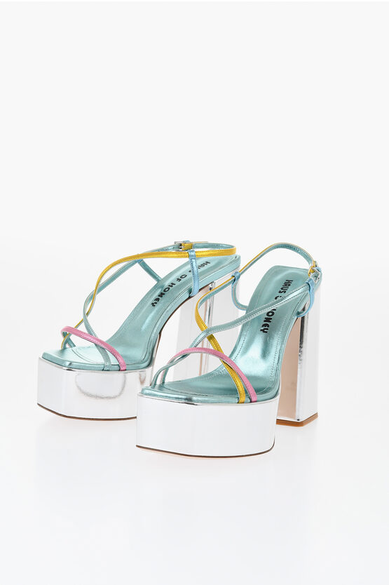 Haus Of Honey Metallic Leather Ankle Strap Sandals With Heel 14cm